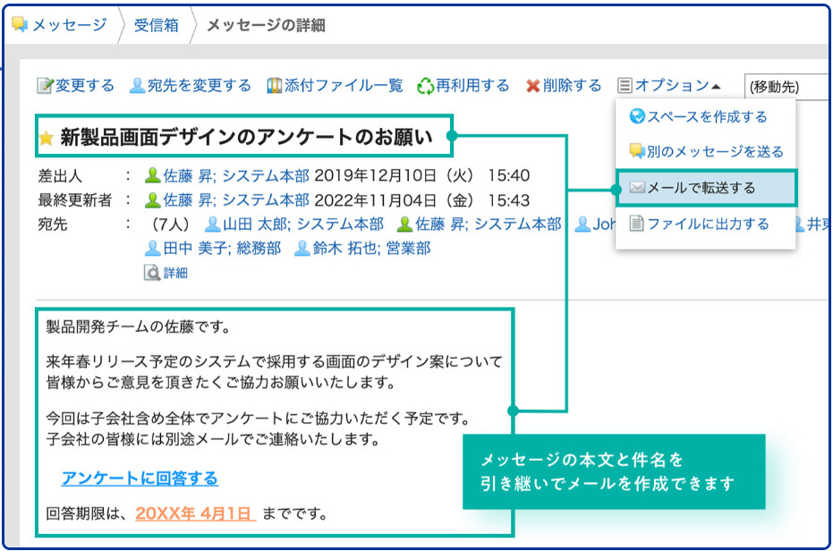 Garoonのメッセージ画面