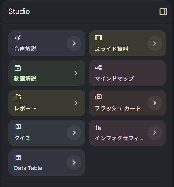 NotebookLMのStudio機能画像